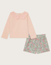 Baby Floral Collar Top and Corduroy Shorts Set, Pink (PINK), large