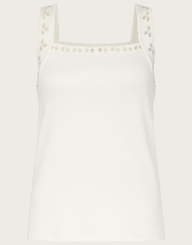 Jersey Cutwork Cami Tank Top, Ivory (IVORY), large
