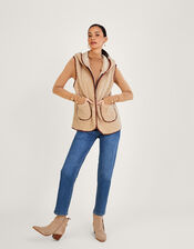 Hooded Borg Gilet with Pockets, Tan (TAN), large