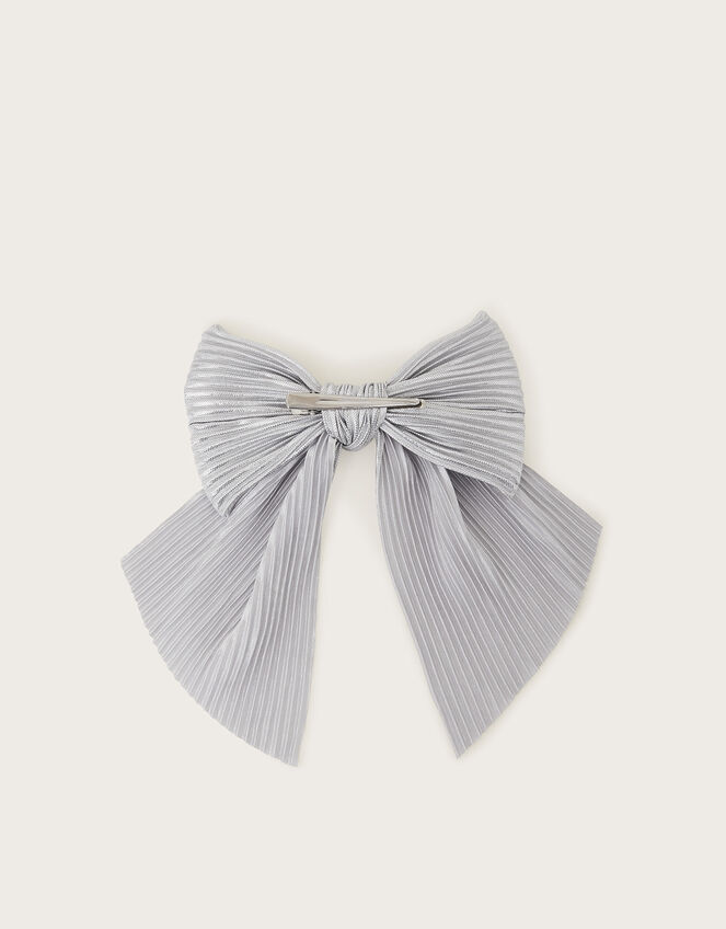 Metallic Plisse Bow Hair Clip, , large