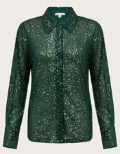 Shonda Sheer Sequin Shirt, Green (GREEN), large