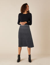 Monochrome Pleated Skirt Dress, Blue (NAVY), large