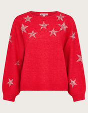 Sabrina Embellished Star Sweater, Red (RED), large