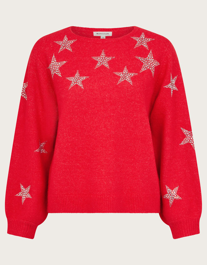 Sabrina Embellished Star Jumper, Red (RED), large