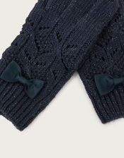 Sparkle Bow Gloves , Blue (NAVY), large