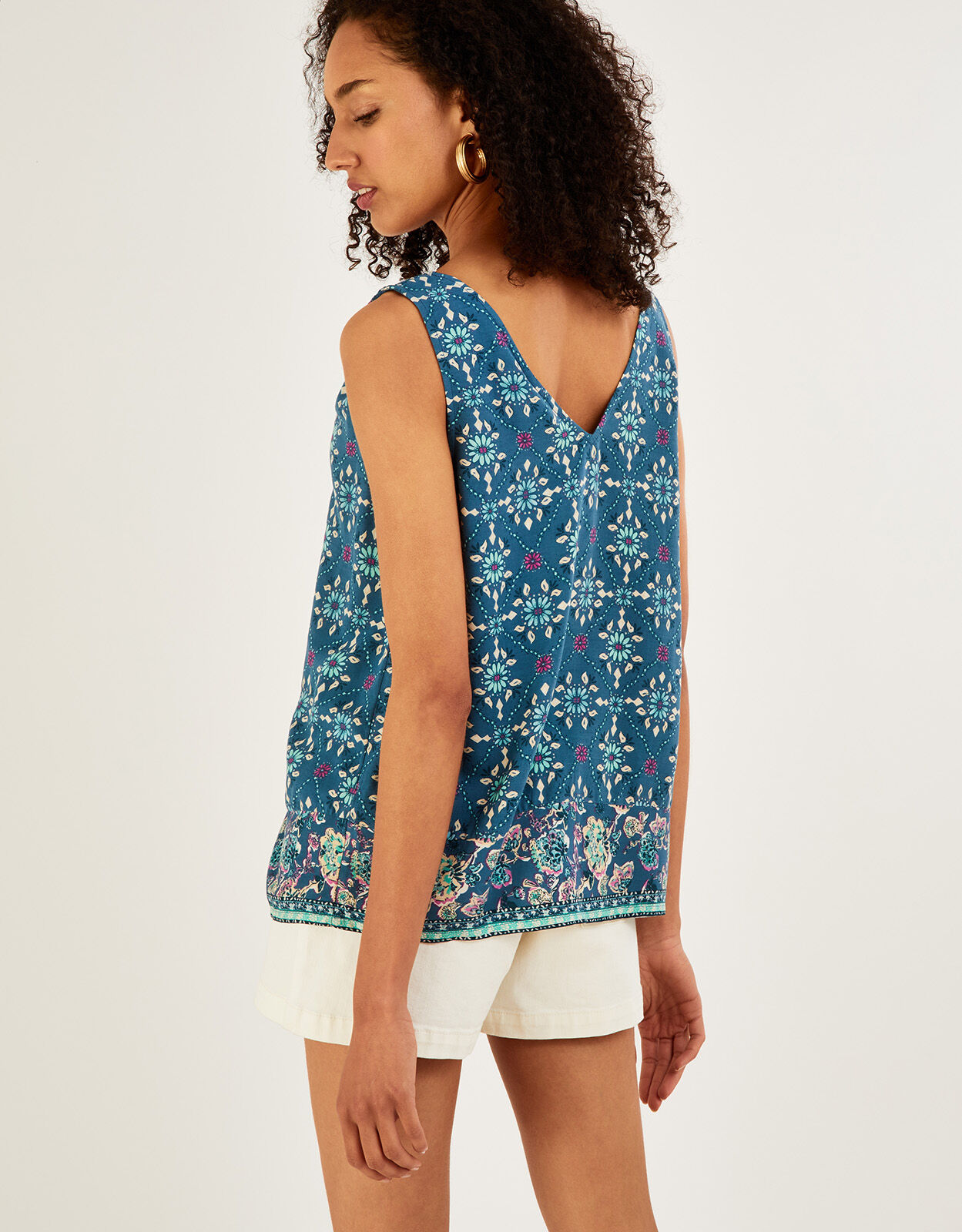 Geometric Tile Print V-Neck Cami Top Teal