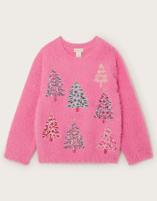 Embroidered Christmas Tree Jumper, Pink (PINK), large