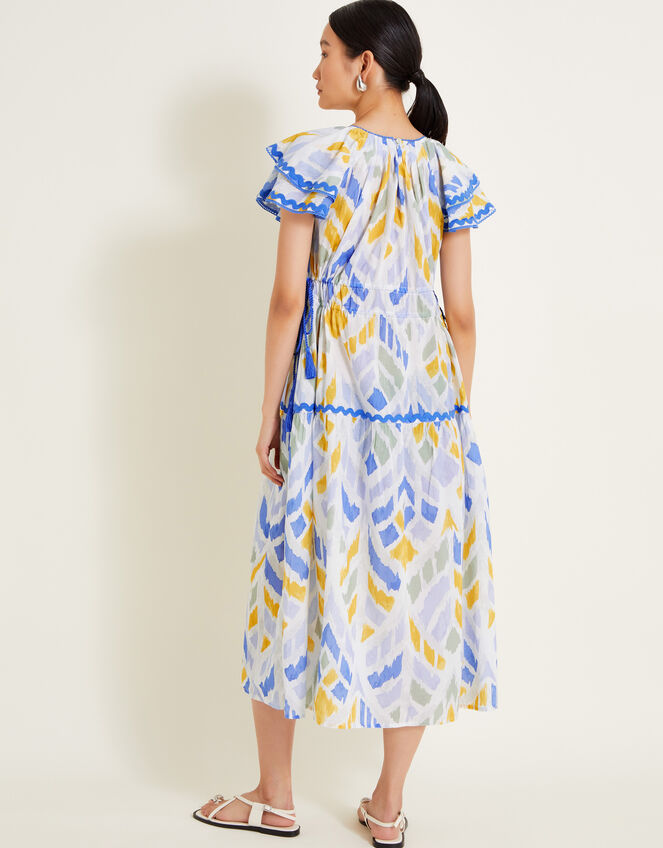 Myla Geometric Print Ruffle Dress, Blue (BLUE), large