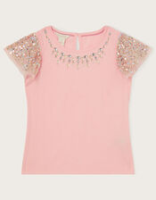 Gem Sequin Sleeve Top, Pink (PALE PINK), large