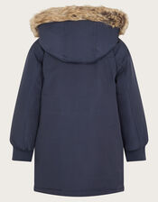 Hooded Faux Fur Parka, Blue (NAVY), large