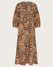 Raife Leopard Print Tie Midi Dress, Natural (NATURAL), large