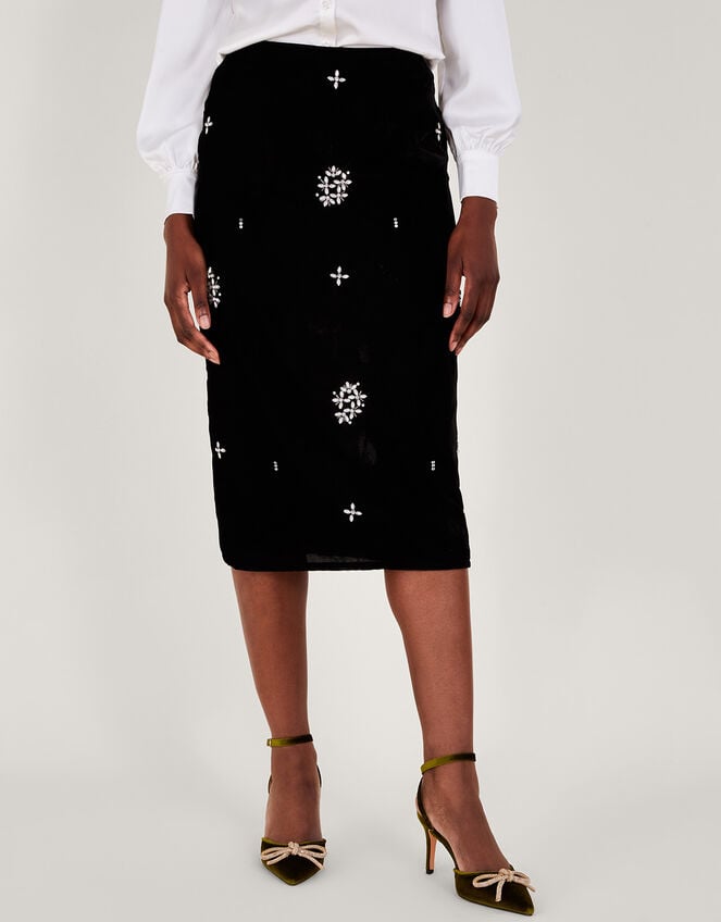 Carola Embellished Velvet Skirt, Black (BLACK), large