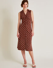 Paris Spot Sleeveless Midi Dress, Brown (BROWN), large