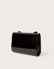 Paige Velvet Bow Patent Clutch Bag, Black (BLACK), large