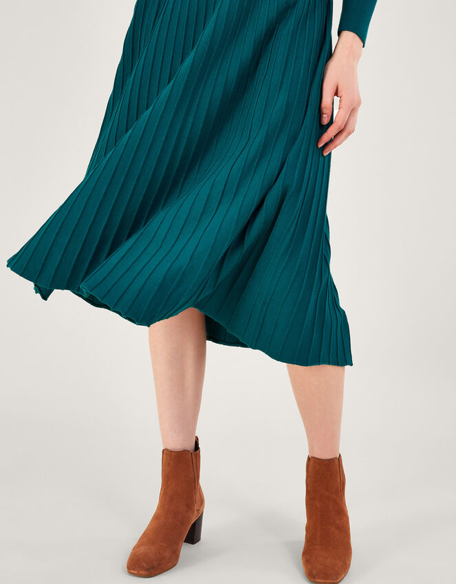 Pleat Trim Slash Neck Midi Dress with Lenzing™ Ecovero™ , PEACOCK, large