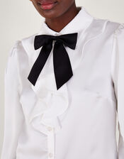 Sally Satin Frill Blouse, White (WHITE), large