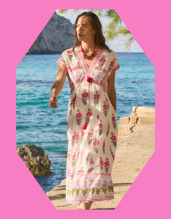 East Helena Floral Woodblock Midi Dress, Pink (PINK), large