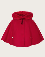 Baby Faux Fur Hooded Cape Coat, Red (RED), large