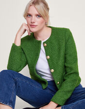 Maya Tweed Crop Jacket, Green (GREEN), large