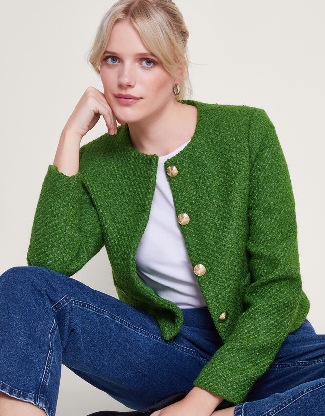 Maya Tweed Crop Jacket, Green (GREEN), large