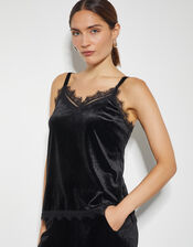 Verity Lacy Velvet Cami Top, Black (BLACK), large