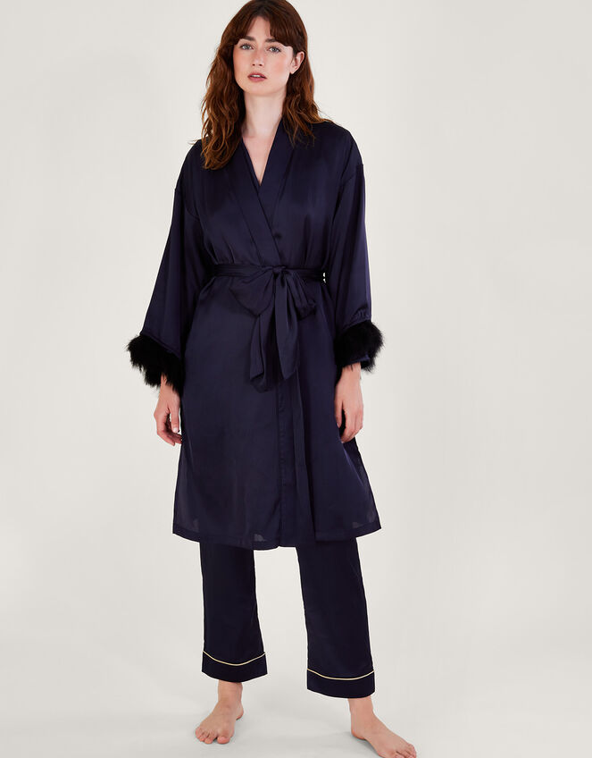 Fia Feather Trim Robe, Blue (NAVY), large