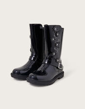 Patent Flower Riding Boots, Black (BLACK), large