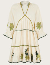 Lila Leaf Embroidered Dress, Ivory (IVORY), large