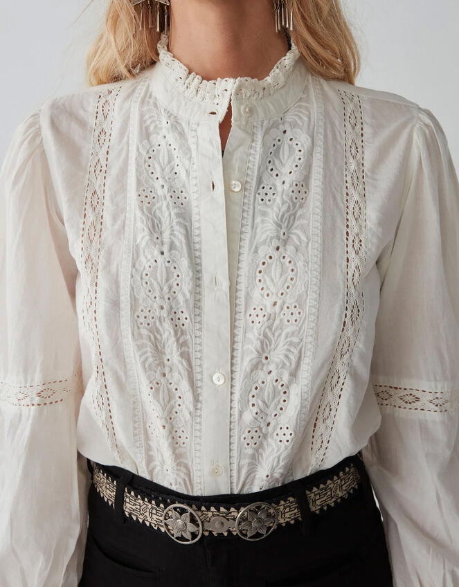 Maison Hotel Emanuelle Embroidered Blouse, Ivory (IVORY), large