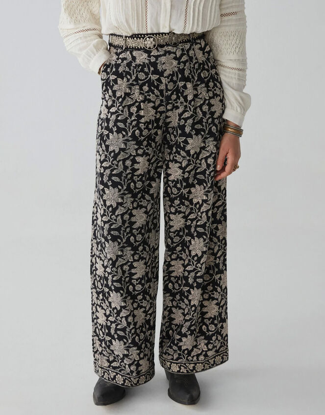 Maison Hotel Floral Print Trousers, Black (BLACK), large