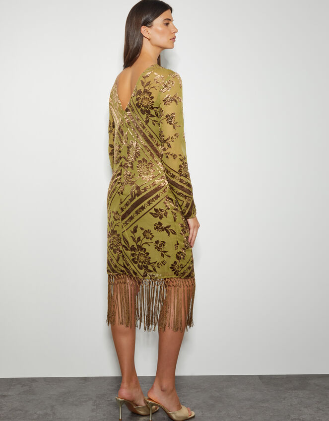 Darcy Devore Fringe Dress, Yellow (OCHRE), large