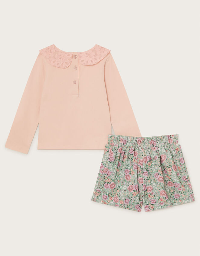 Baby Floral Collar Top and Corduroy Shorts Set, Pink (PINK), large