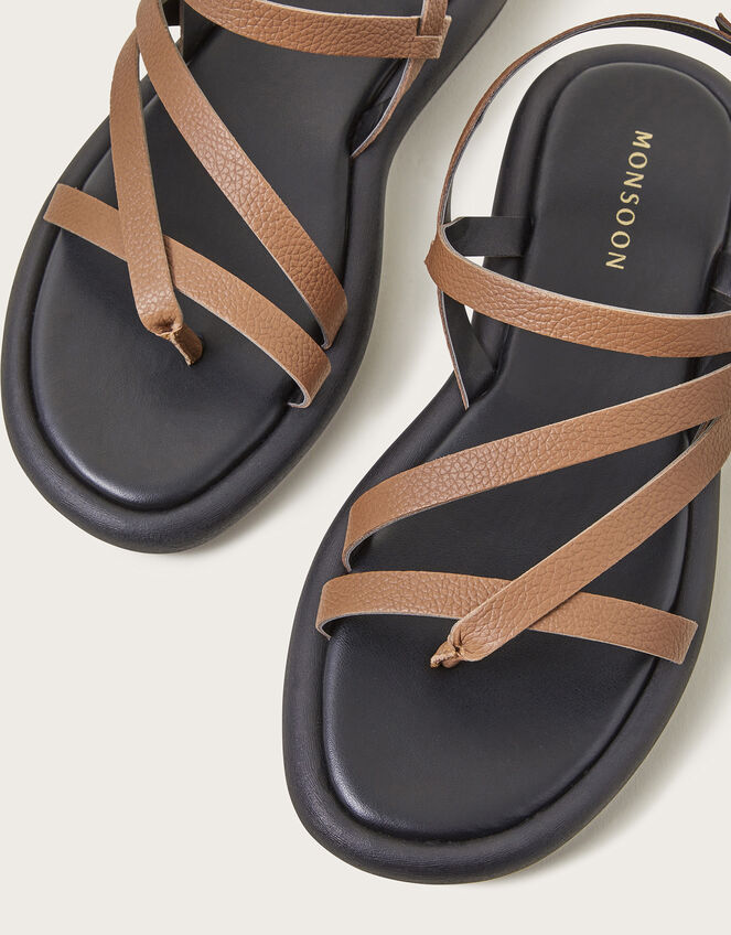 Leather Strappy Flatform Sandals, Tan (TAN), large