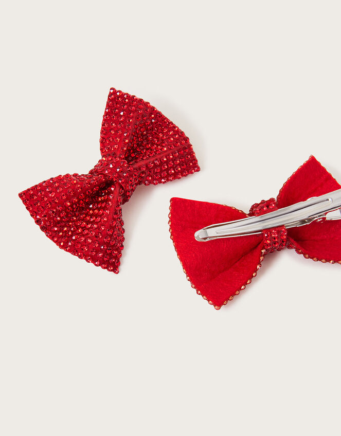 Diamante Dazzle Bow Hair Clips Set of Two, , large