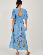 Audra Embroidered Tea Dress in Recycled Polyester , Blue (BLUE), large