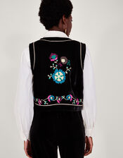 Fran Embroidered Waistcoat , Black (BLACK), large