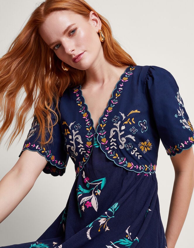 Maya Floral Embroidered Dress, Blue (NAVY), large