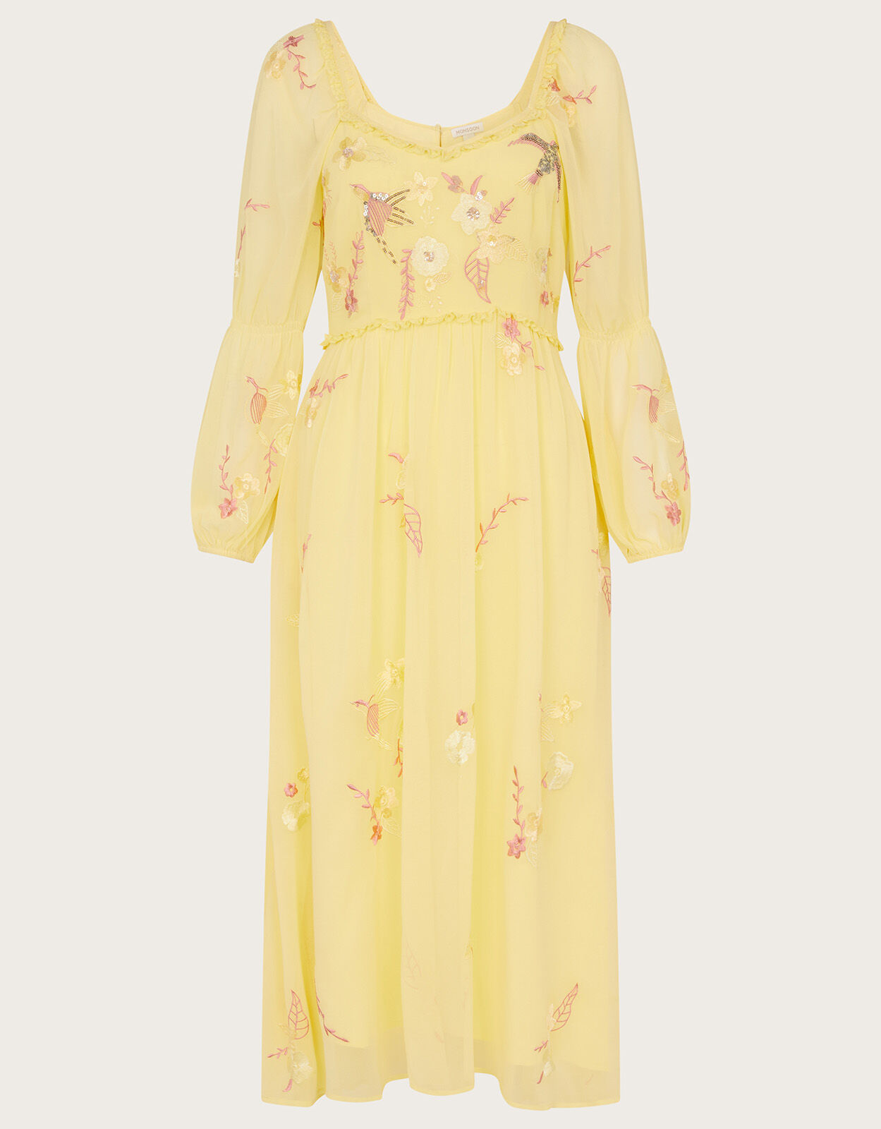 Heidi Embellished Midi Dress in Recycled Polyester Yellow