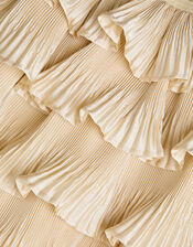 Pleated Ruffle Satin Skirt, Gold (GOLD), large