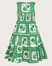 Tile Print Tiered Dress, Green (GREEN), large