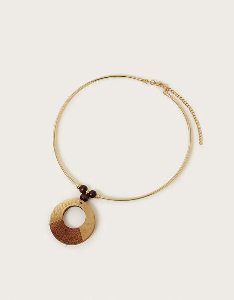 Wooden Circle Pendant Choker Necklace, , large