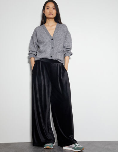 Shay Rib Velour Wide Leg Pants, Black (BLACK), large