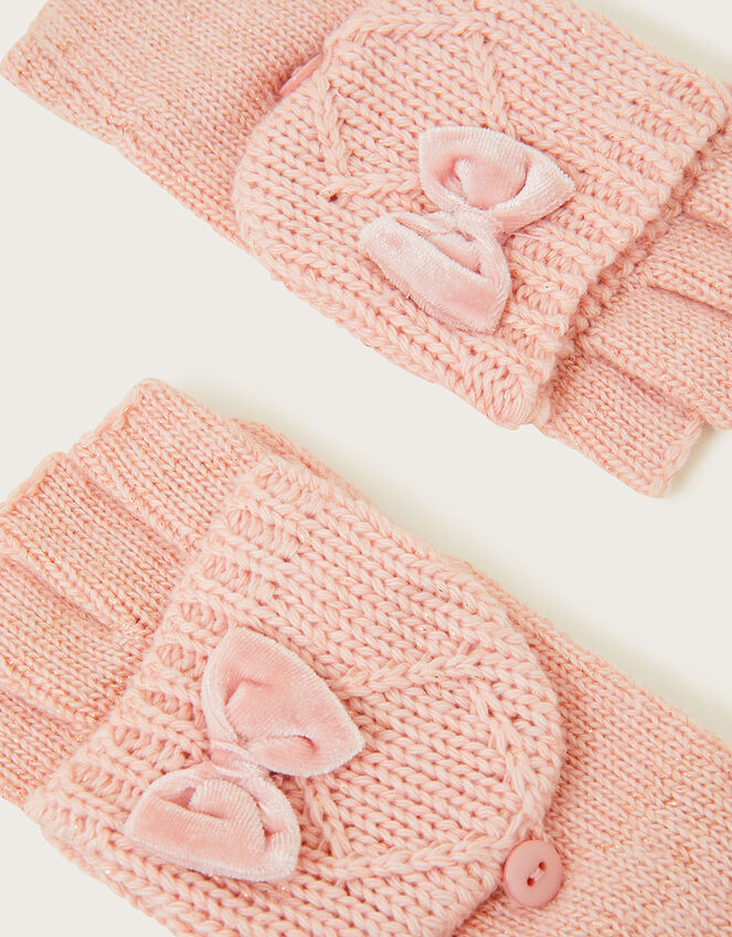 Capped Cable Knit Gloves, Pink (PINK), large