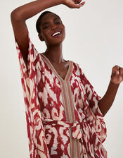 Ikat Print Maxi Kaftan, ROUGE, large