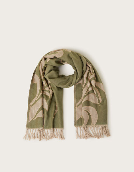 Mya Applique Blanket Scarf, Green (OLIVE), large