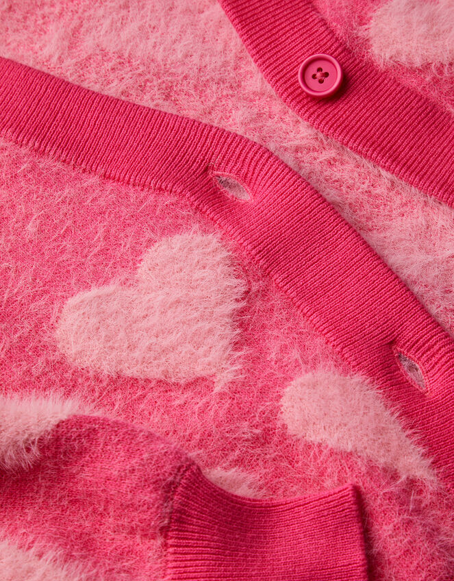 Heart Print Intarsia Cardigan, Pink (PINK), large