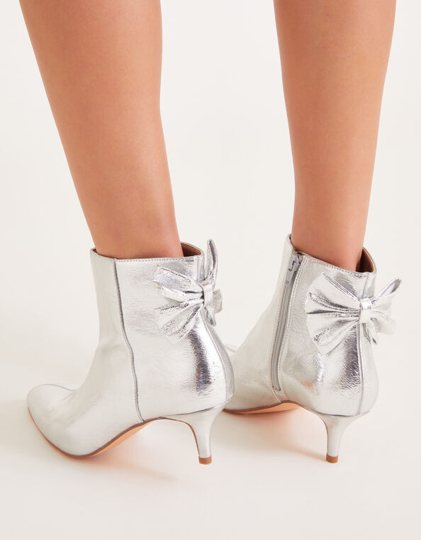 Evie Kitten Heel Bow Boots, Silver (SILVER), large