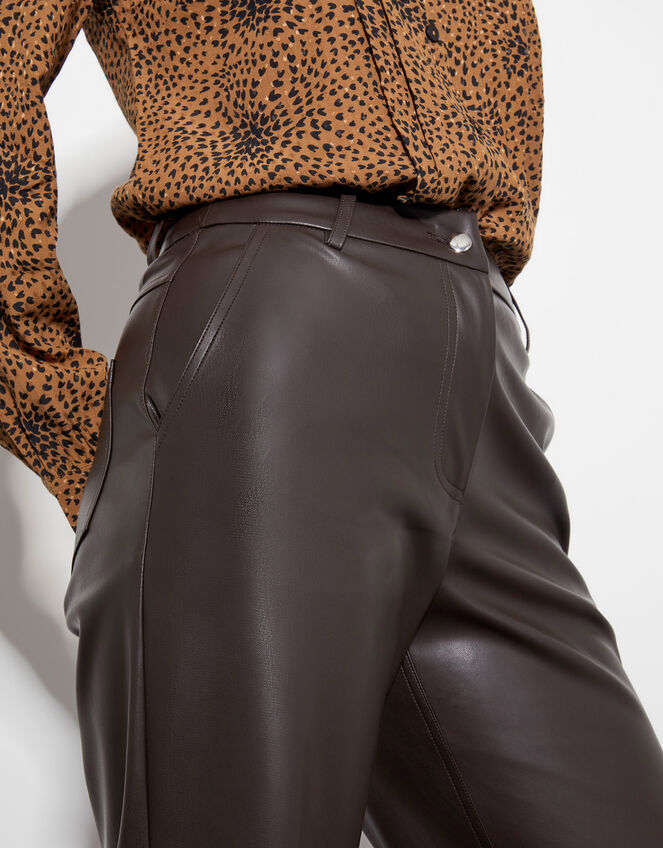 Parker Faux Leather Trousers, Brown (CHOCOLATE), large