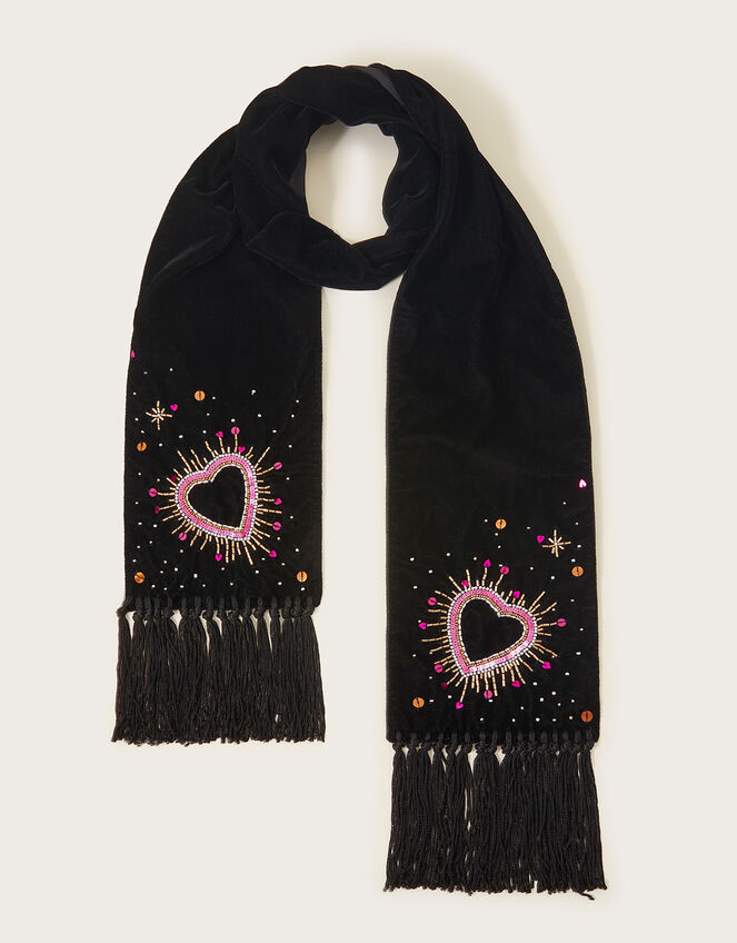 Sequin Heart Fringe Scarf, , large