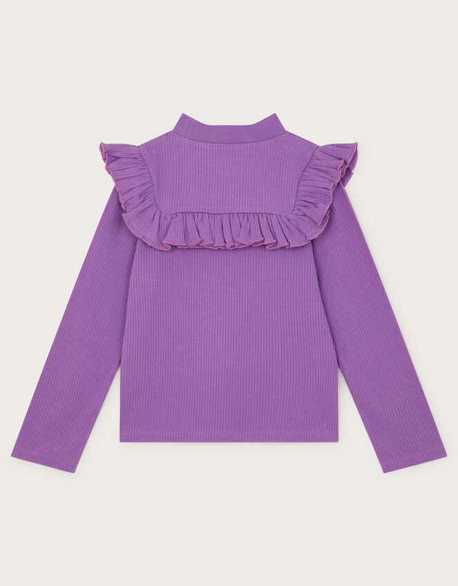 Ribbed Frill Long Sleeve Top, Purple (LILAC), large